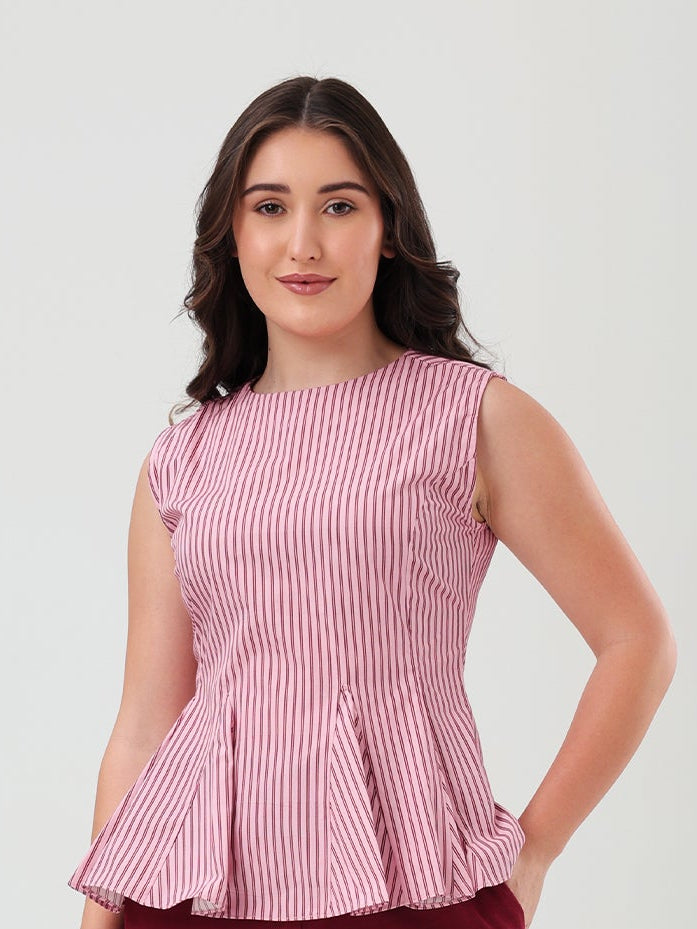 Pink Stripe Peplum Top