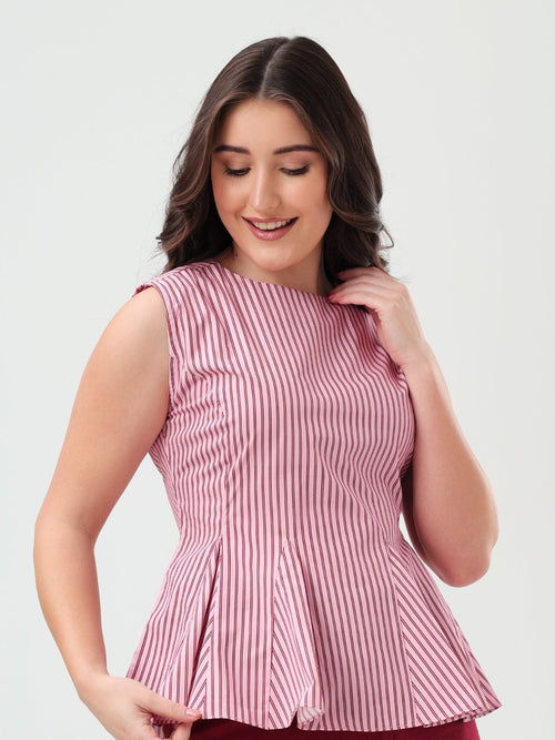 Pink Stripe Peplum Top