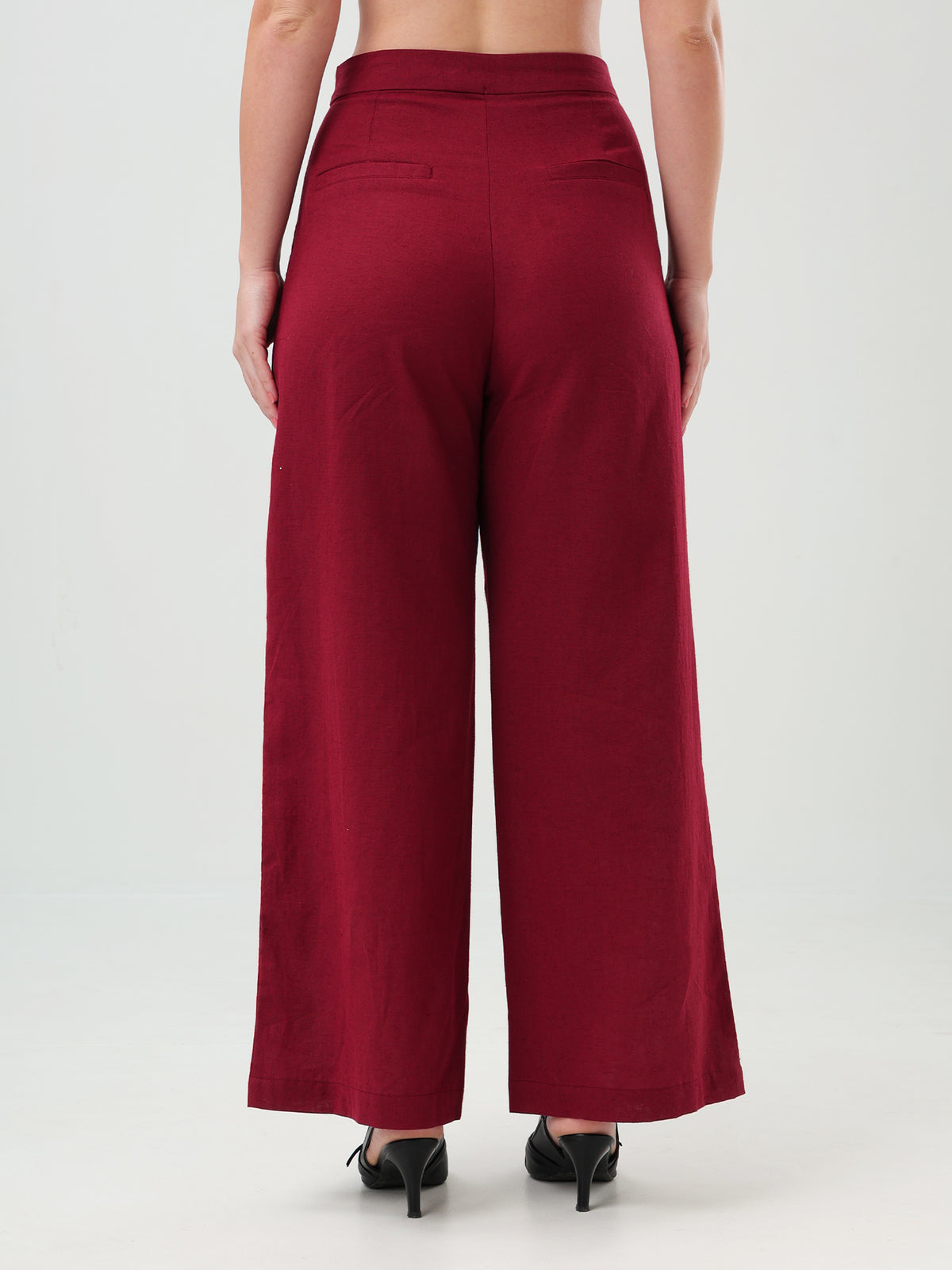 Burgundy Wide-Leg Linen Pants