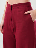 Burgundy Wide-Leg Linen Pants