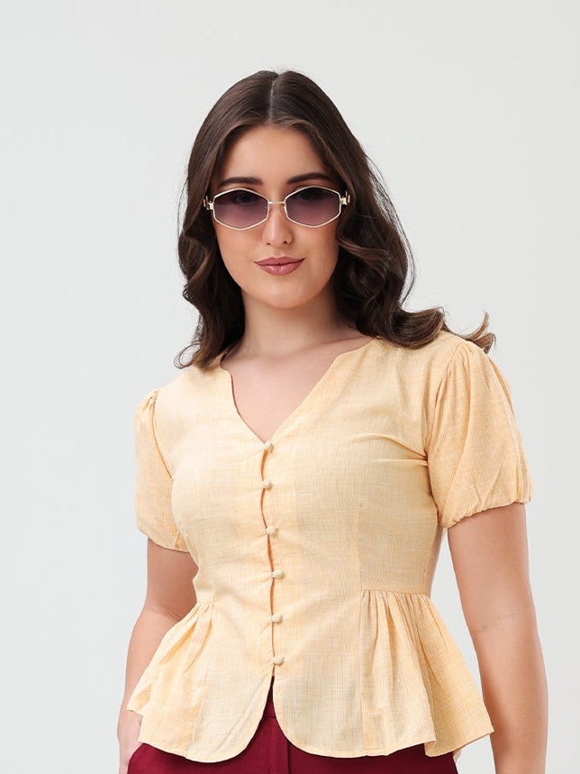 Sunshine Button-Down Peplum Top