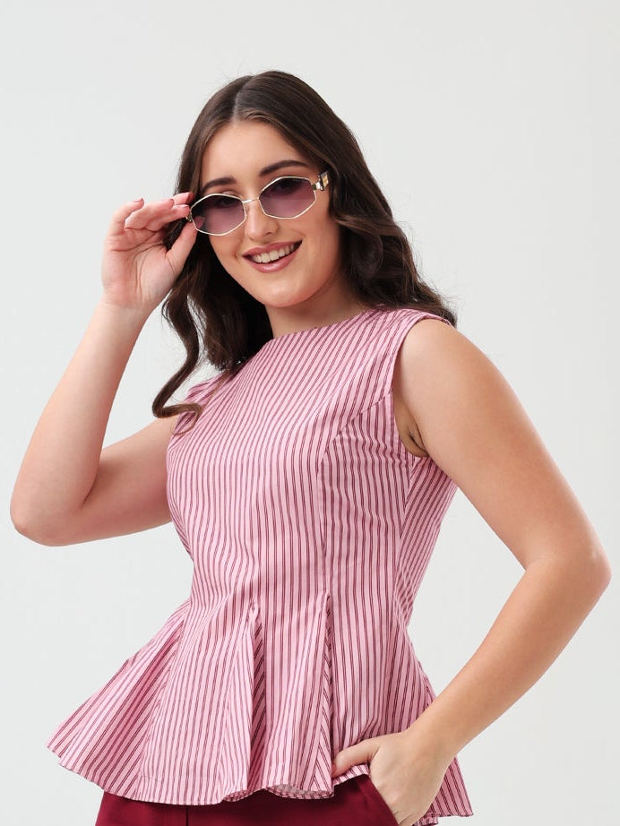 Pink Stripe Peplum Top